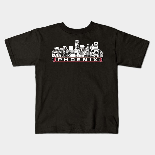 Arizona Baseball Team All Time Legends, Phoenix City Skyline Kids T-Shirt by Legend Skyline